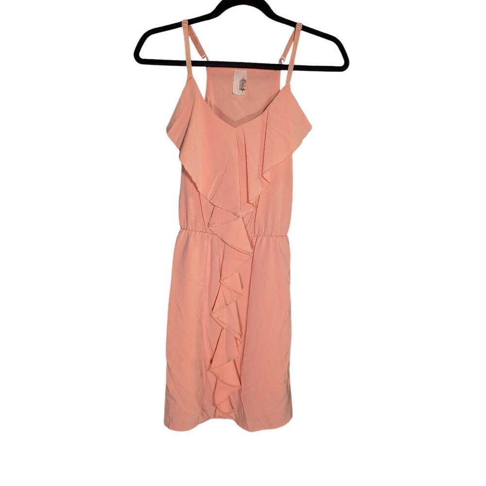 Francesca Birdcage RUFFLE ZIPPER MINI DRESS Peachy Pink, Ruffle Zip Up On Back E